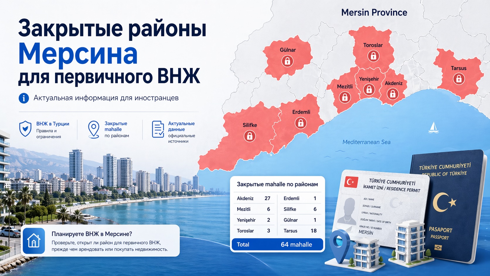 Закрытые районы Мерсина для первичного ВНЖ